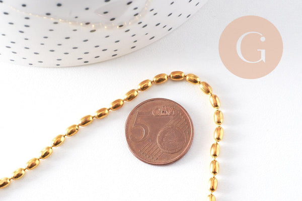 Chaine boule ovale fine laiton doré 4.6x3mm, x1 mètre (G10478)