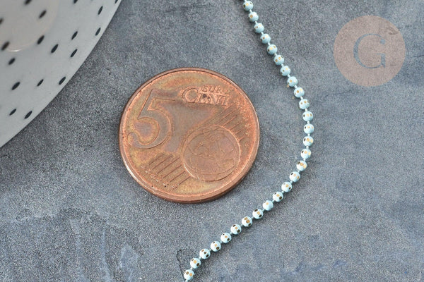 Chaine boules facettées turquoise laiton doré 1.5mm, x5 mètres (G7833)