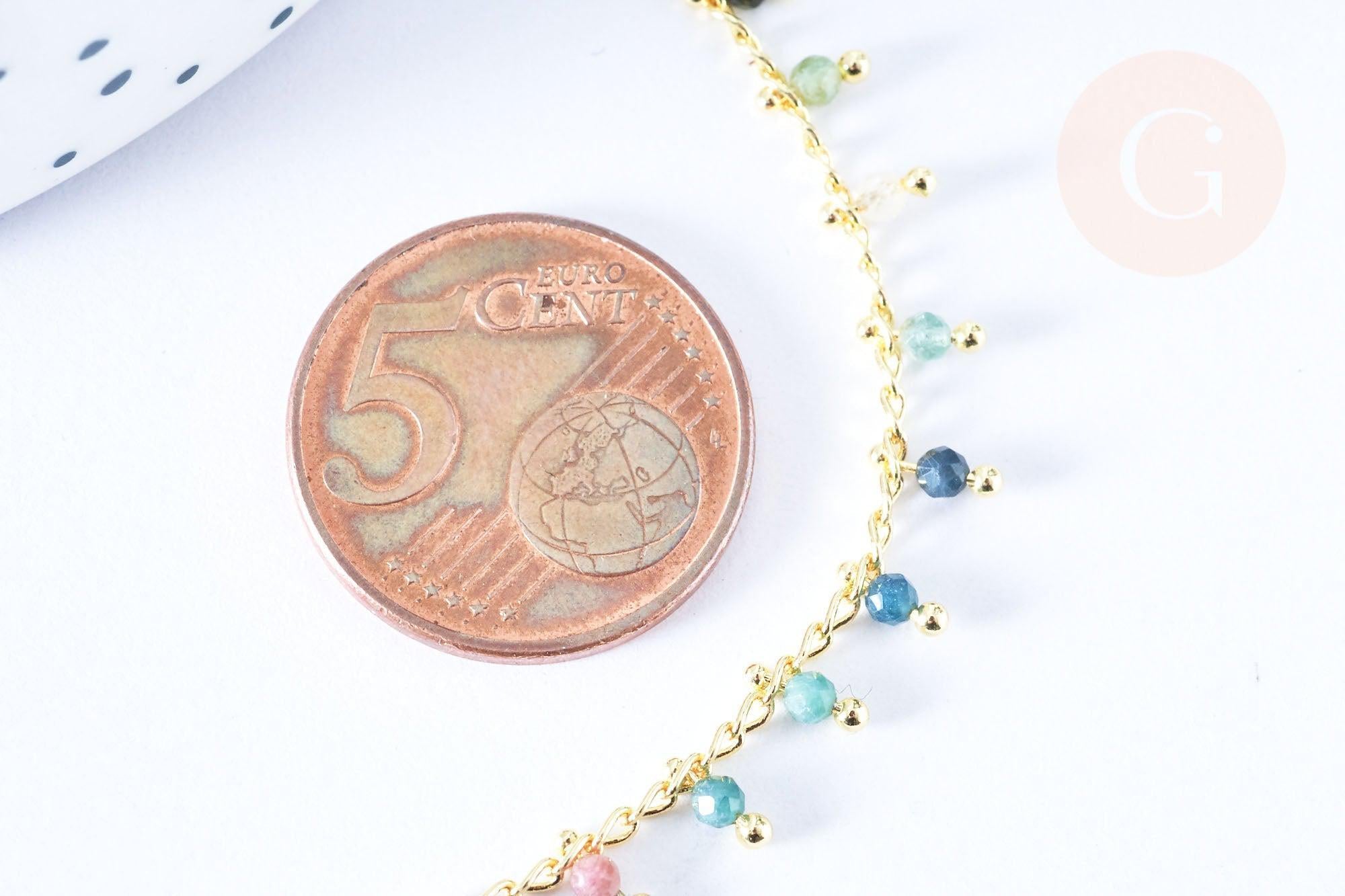 Collier Chaine collier laiton doré fantaisie tourmaline naturelle 45cm, x1 (G7251)