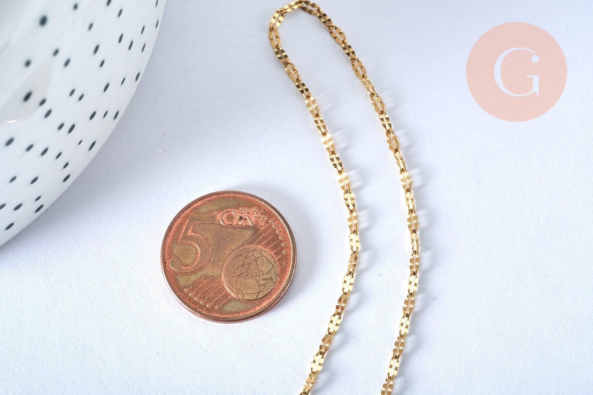 Collier Chaine complète acier dorée 14k dentelle,collier doré,sans nickel,acier doré,chaine complète,2mm,45cm, x1 G4821