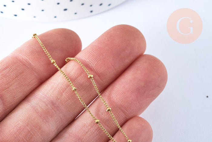 Collier chaine complète acier inoxydable 304 doré satellite 46.5cm, x1 (G6977)