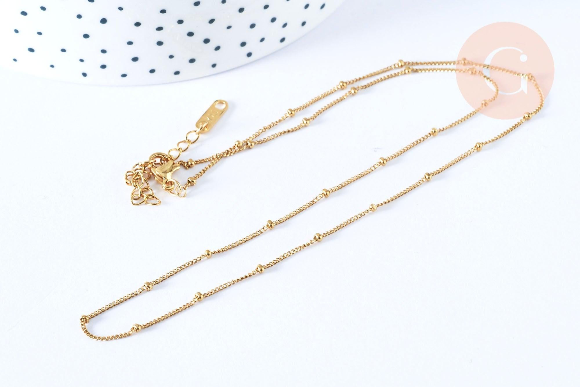 Collier chaine complète acier inoxydable 304 doré satellite 46.5cm, x1 (G6977)