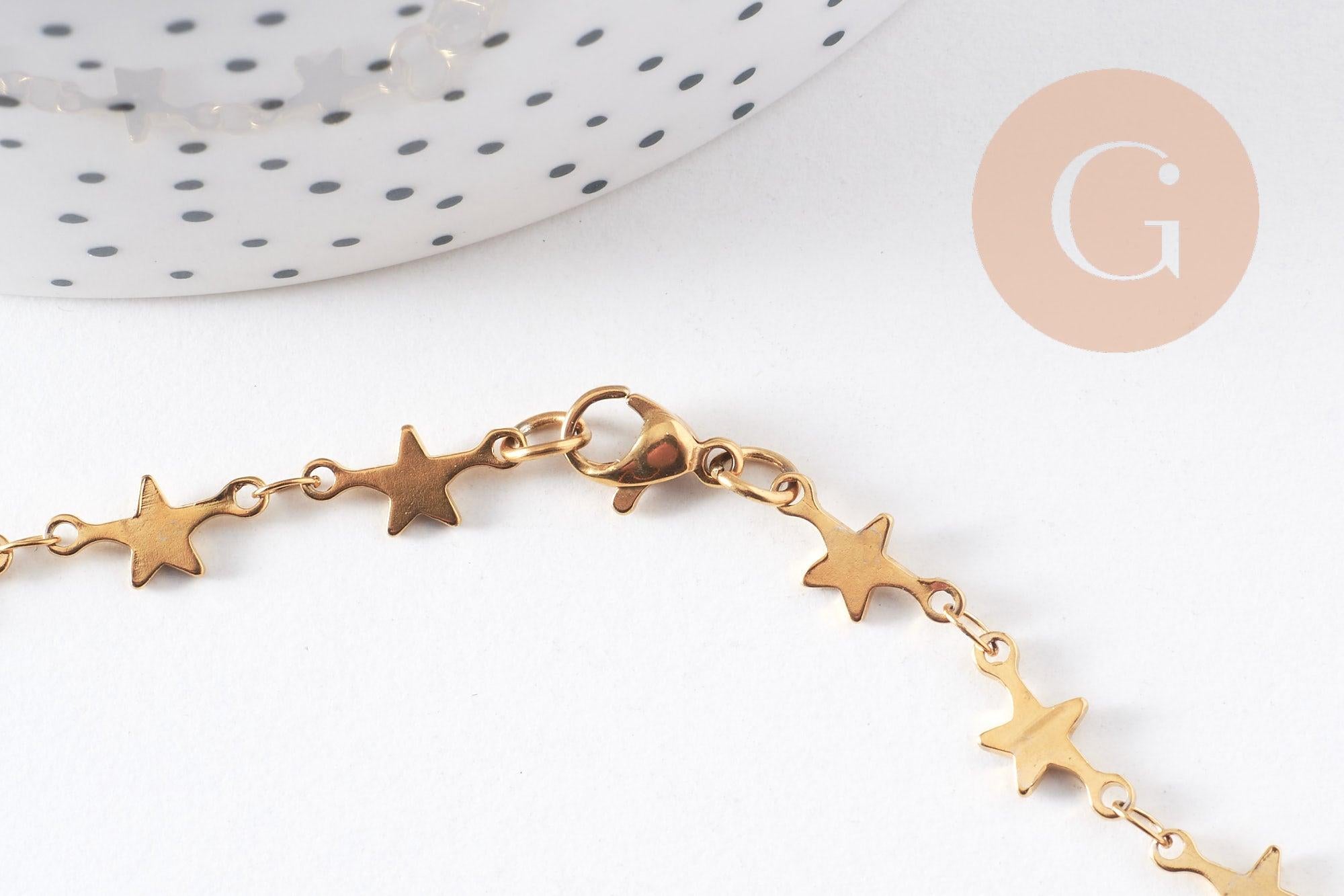 Collier Chaine complète avec fermoir acier inoxydable doré IP 14k 45cm étoile, x1 (G0430)