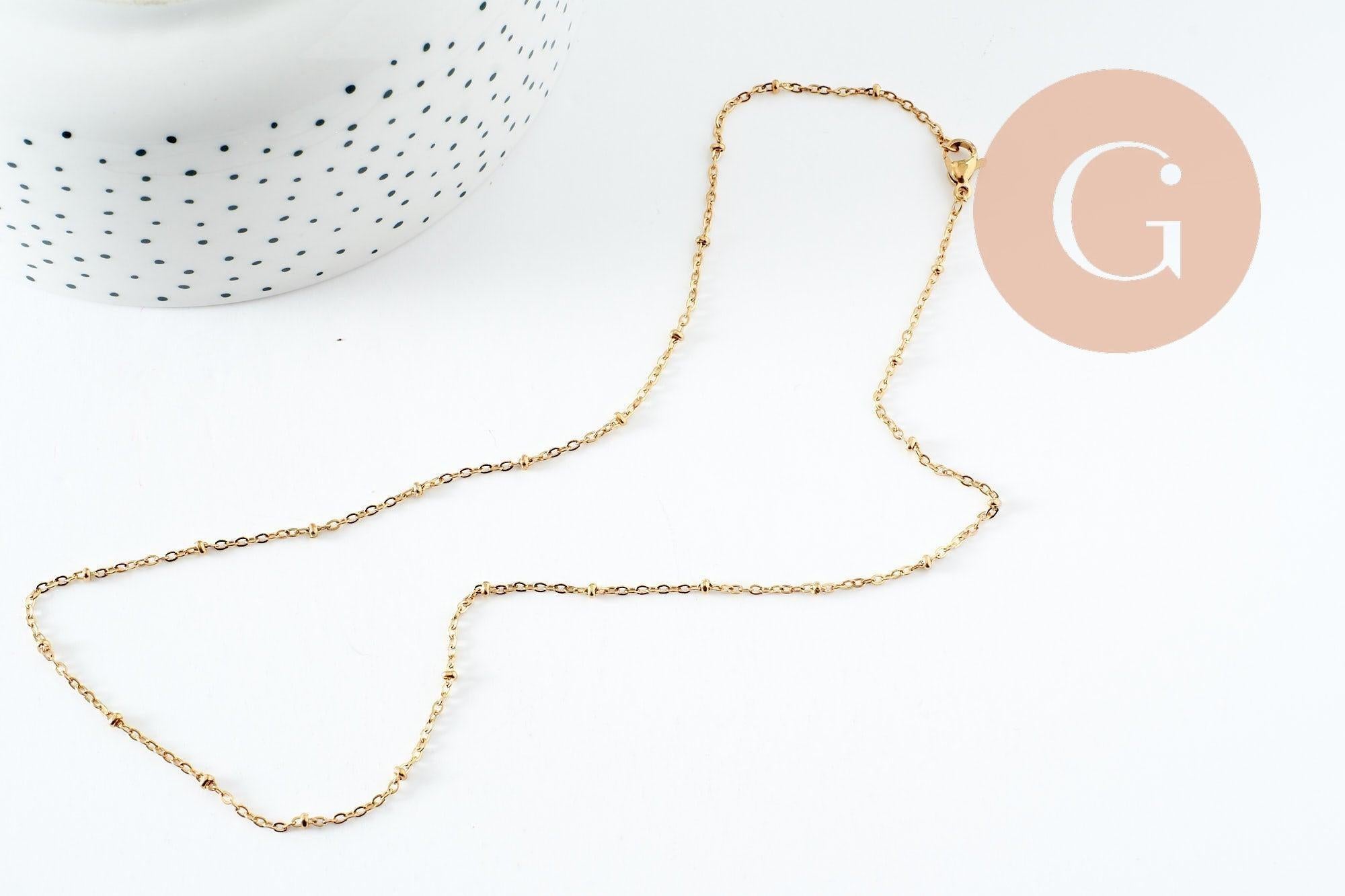 Collier Chaine complète avec fermoir acier inoxydable dorée satellite 1.5mm-45cm, x1 G9674