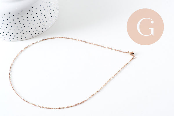Chaine complète avec fermoir acier or rose 14k forçat 1.9mm/45cm, x1 (G1102)