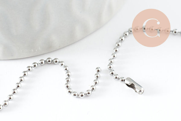 Chaine complète avec fermoir boule fer platine 1.5mm/60cm, x1 (G9596)