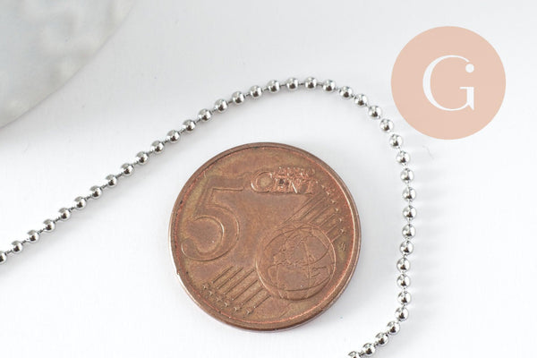 Chaine complète avec fermoir boule fer platine 1.5mm/60cm, x1 (G9596)