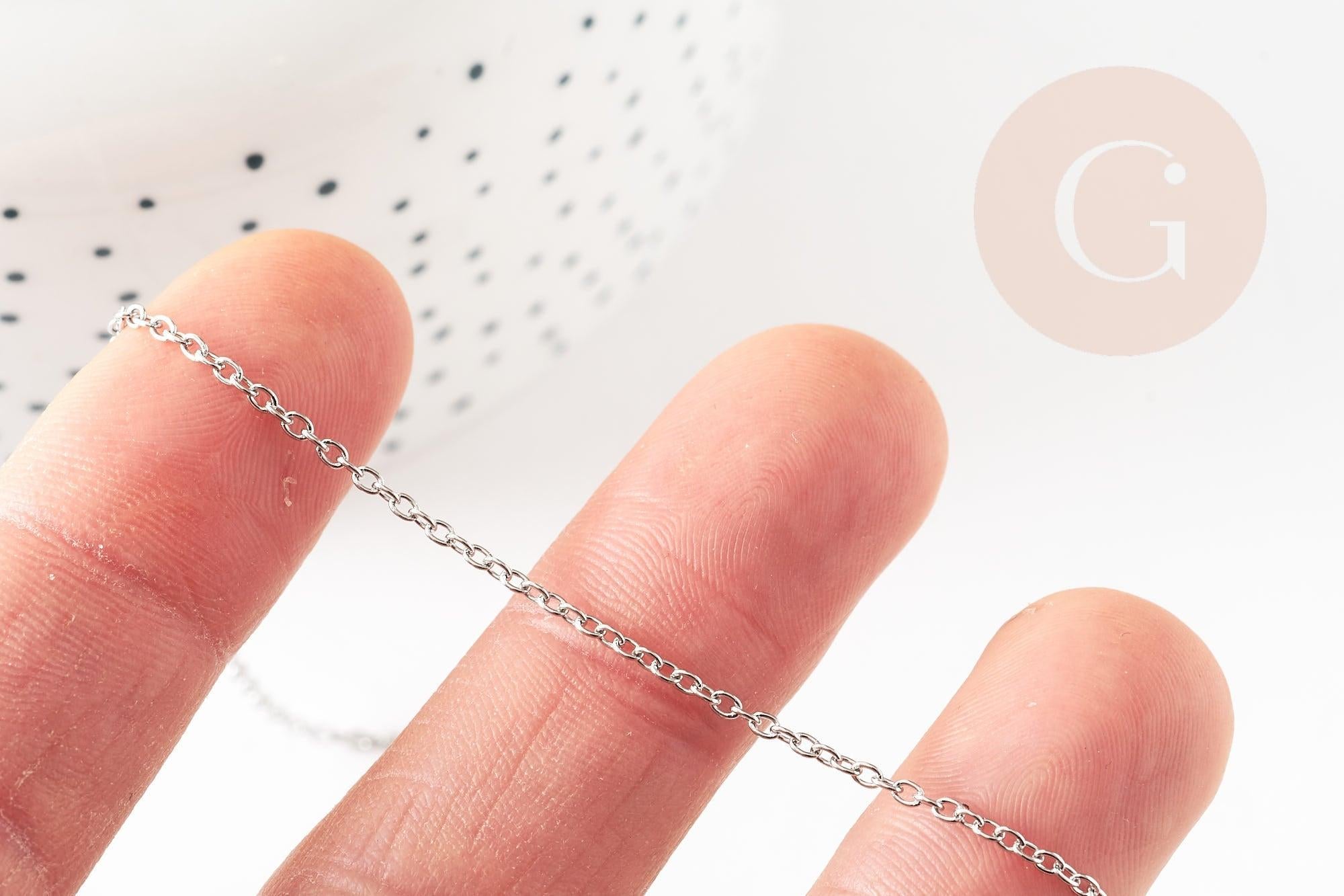 Collier Chaine complète avec fermoir forçat acier inoxydable platine 1.5mm-45cm, x1 (G9301)