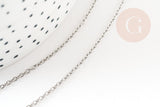 Collier Chaine complète avec fermoir forçat acier inoxydable platine 1.5mm-45cm, x1 (G9301)