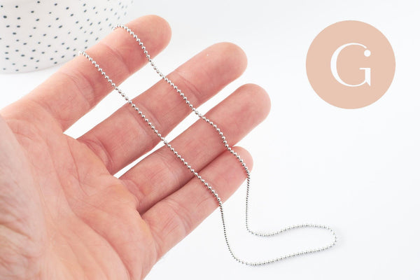 Chaine complète boule acier 304 inoxydable platine 1.5mm/46.5cm,chaine fine argentée avec fermoir création collier x1 G9591
