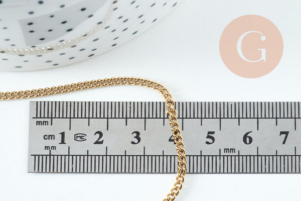 Chaine complète plate acier inoxydable doré IP 2.2mm/45cm avec fermoir, x1 (G10731)