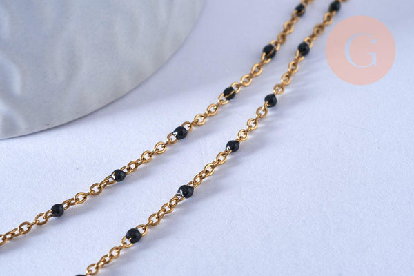 Chaine de cheville acier doré 14k résine noire chaine dorée 1.5-2mm/23cm, x1 (G3430)