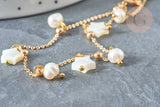 Collier Chaine de cheville laiton doré étoile nacre perle eau douce 24.8cm, x1 (G7880)