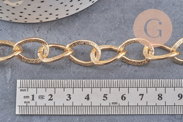 Chaine doré maille ronde texturée aluminium doré 20mm, x1 mètre (G2774)