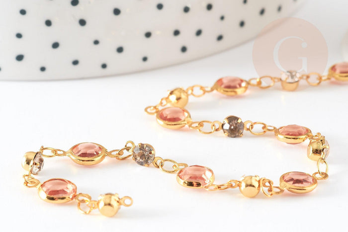 Chaine dorée pastille cristal zircon, chaine collier,création bijoux , chaine lunettes,chaine fantaisie 6x4mm, x1 mètre (G4204)