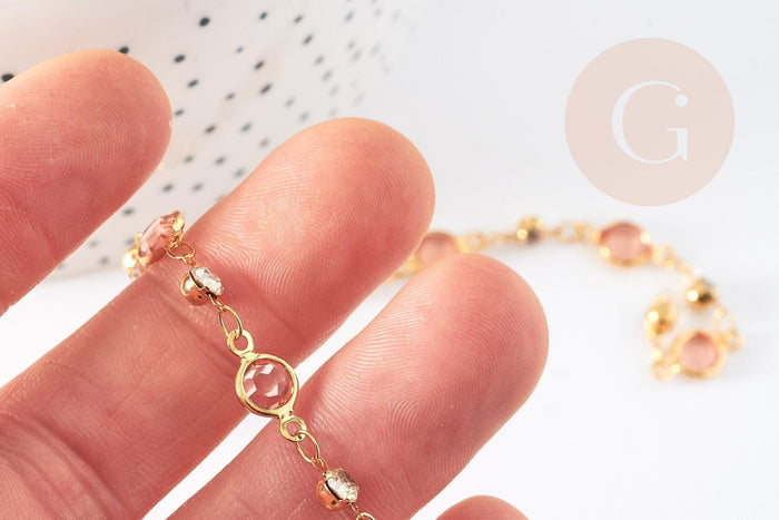 Chaine dorée pastille cristal zircon, chaine collier,création bijoux , chaine lunettes,chaine fantaisie 6x4mm, x1 mètre (G4204)
