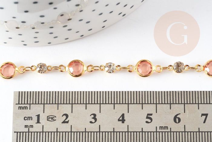 Chaine dorée pastille cristal zircon, chaine collier,création bijoux , chaine lunettes,chaine fantaisie 6x4mm, x1 mètre (G4204)