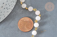 Chaine perle quartz rose ronde laiton doré 6.5mm, x1 mètre (G7357)