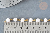 Chaine perle quartz rose ronde laiton doré 6.5mm, x1 mètre (G7357)