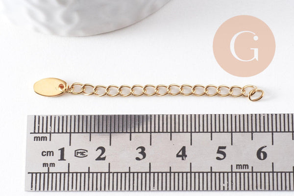 Chaine extension acier inoxydable doré PVD avec charm goutte de finition 55mm, x5 (G4625)