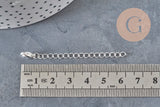 Silver stainless steel extension chain with clasp 62mm, x1 (G11190)
