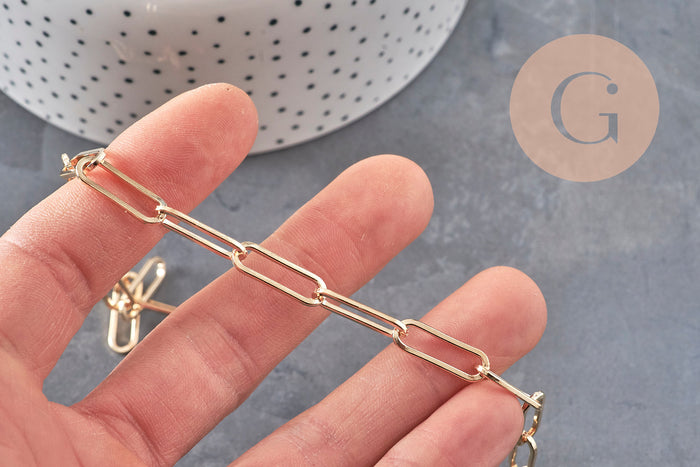 Chaine fer doré or pâle maille rectangle 18x6mm, x1 mètre (G1858)