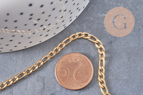 Chaine figaro acier 304 inoxydable doré IP 14 carats 5.5mm, x1 metre (G2105)