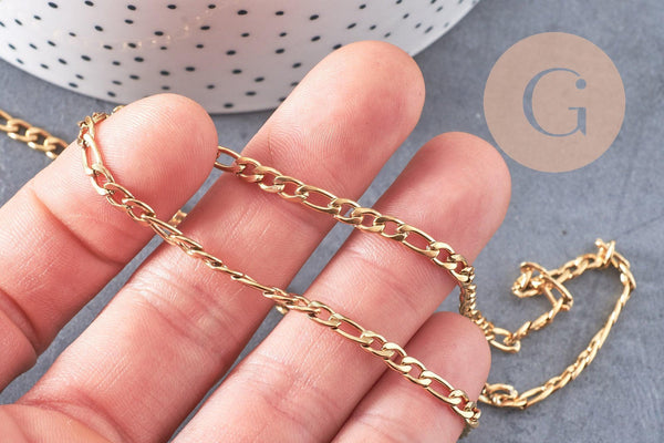 Chaine figaro acier 304 inoxydable doré IP 14 carats 5.5mm, x1 metre (G2105)