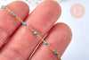 Chaîne fine acier inoxydable doré IP 14k résine bleue à paillettes 2mm, x1 mètre (G6892)