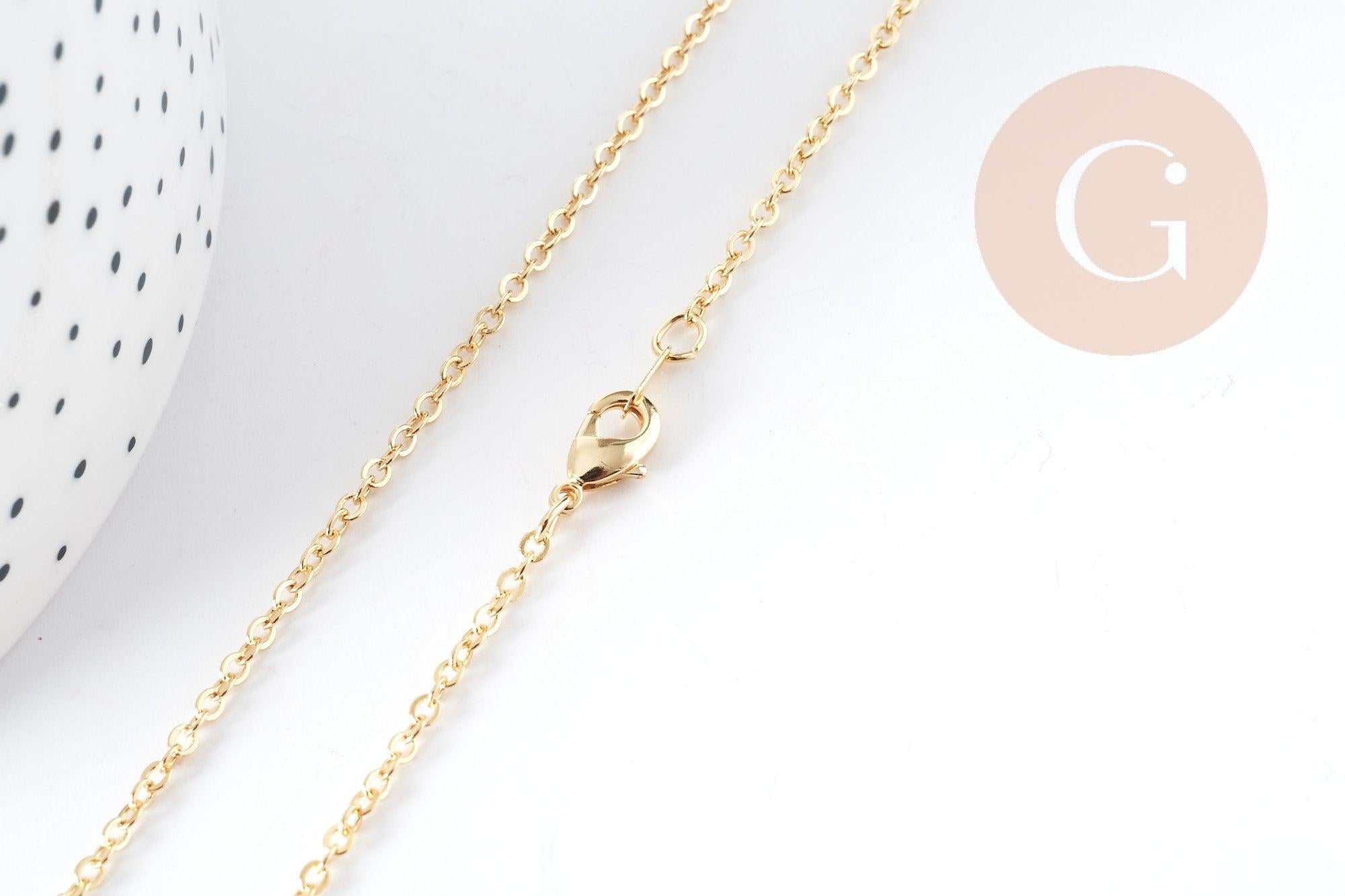 Collier Chaine fine dorée maille forçat 16K 2.5 microns 1.5 mm- 39cm, collier chaine complète dorée avec fermoir, x1 G8924
