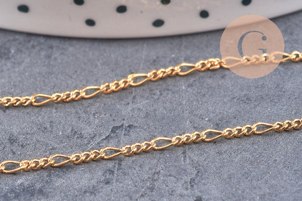 Chaine fine figaro 16K, fourniture créative, chaine bijou, création bijoux,chaine figaro,chaine dorée,1.8 mm, x 1 Mètre (G2604)