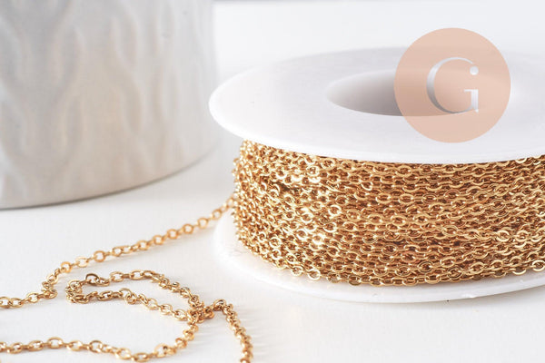 Chaine forçat acier 304 inoxydable doré IP 18k 2mm, x1 mètre (G10524)