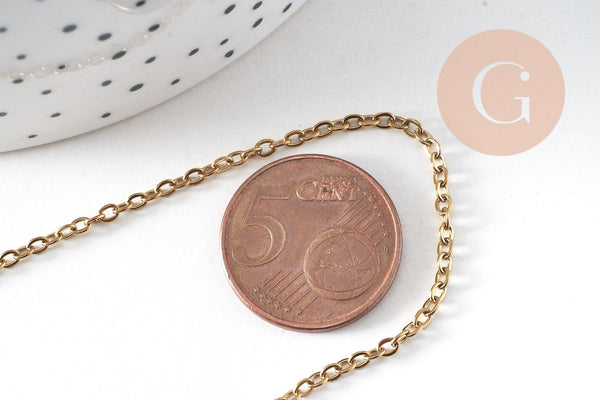 Chaine forçat acier inoxydable 304 dorée IP 14K 2.5mm, x1 mètre (G5521)