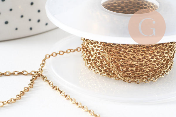 Chaine forçat acier inoxydable 304 dorée IP 14K 2.5mm, x1 mètre (G5521)