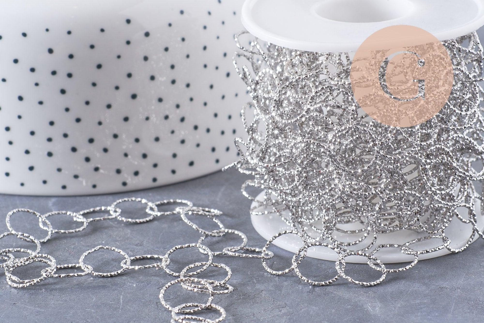 Chaine grande maille ronde texturée acier 304 inoxydable platine 13mm, x1 mètre (G10066)