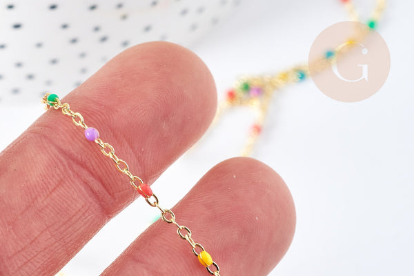 Chaine laiton doré 18K résine multicolore 1.5mm, x1 mètre (G8567)