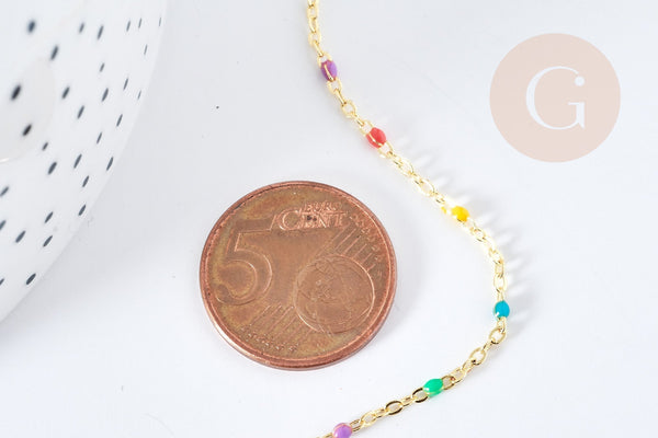Chaine laiton doré 18K résine multicolore 1.5mm, x1 mètre (G8567)