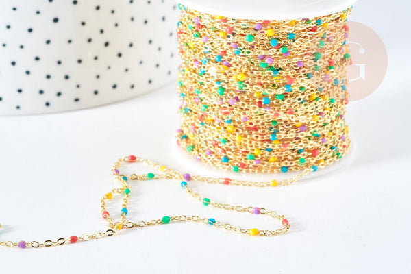 Chaine laiton doré 18K résine multicolore 1.5mm, x1 mètre (G8567)