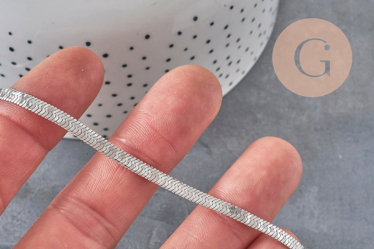 Chaine maille Herringbone acier 304 inoxydable platine 4mm, x1 mètre (G11335)-Gingerlily Perles