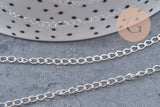 Chaine maille courbe acier 304 inoxydable argenté 4x2.5mm, x1 mètre (G10869)