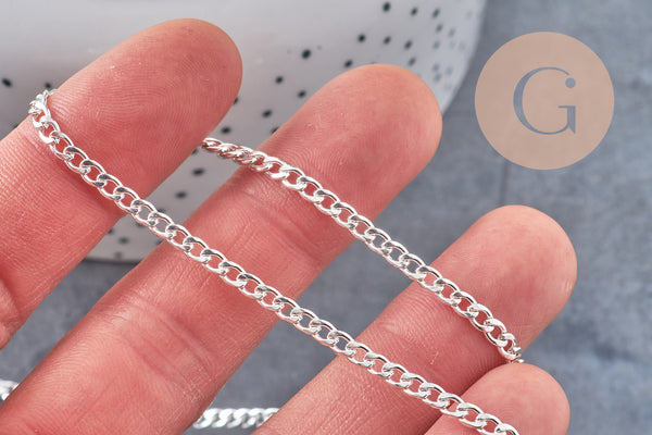 Chaine maille courbe plate acier 304 inoxydable argenté 4.5x3mm, x1 mètre (G10867)