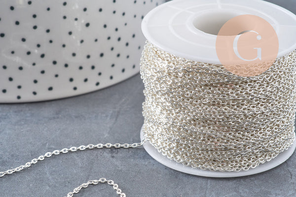 Chaine maille forçat acier 304 inoxydable argenté 2x1.5mm, x1 mètre (G10865)