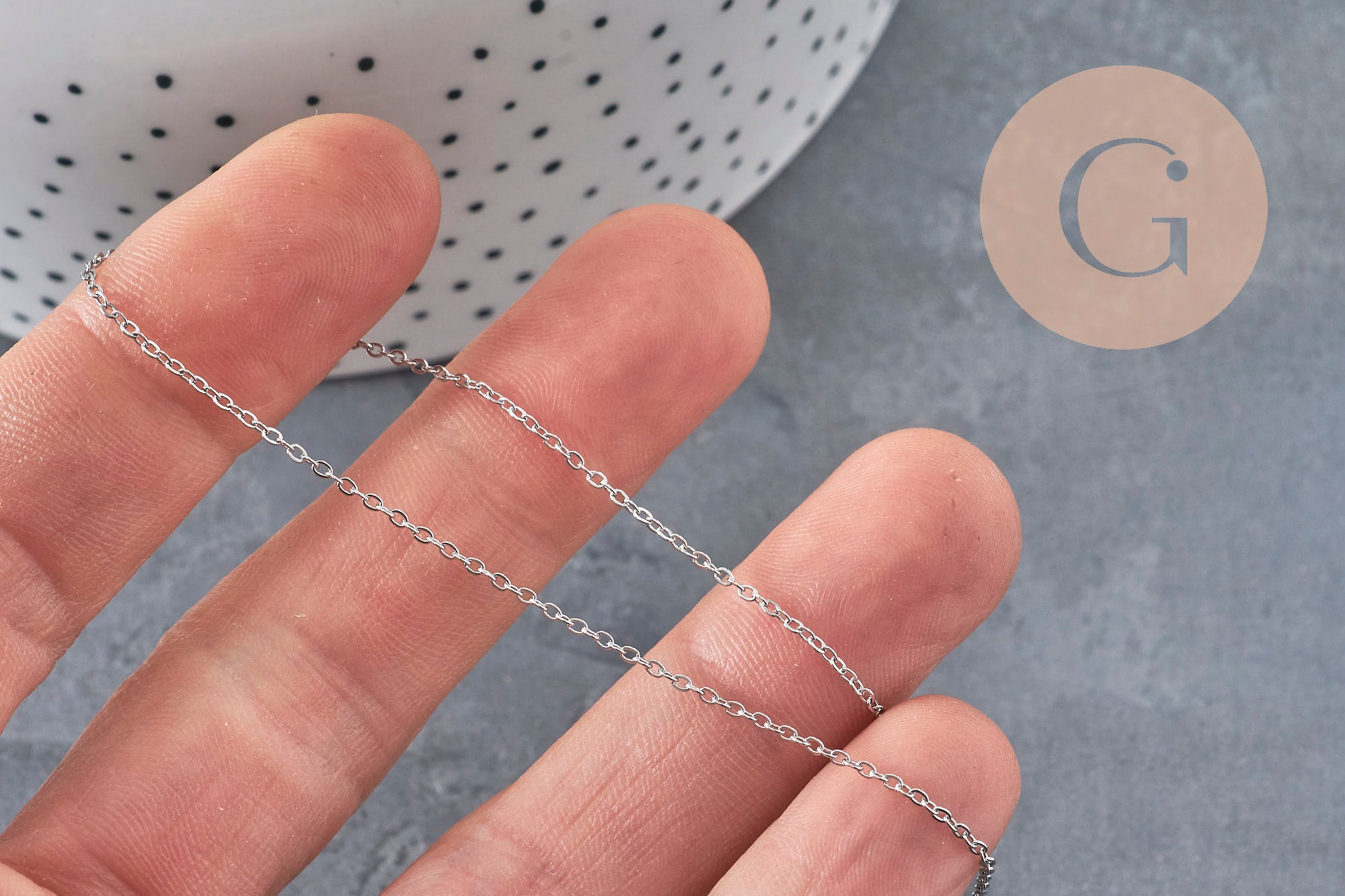 Platinum stainless steel flat cable chain 1.5x1.2mm, x1 meter (G11193)