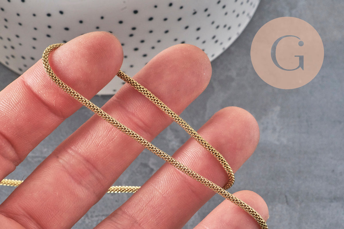 Chaine maille lanterne acier 304 inoxydable doré 2mm, x1 mètre (G11333)-Chaînes-Gingerlily Perles