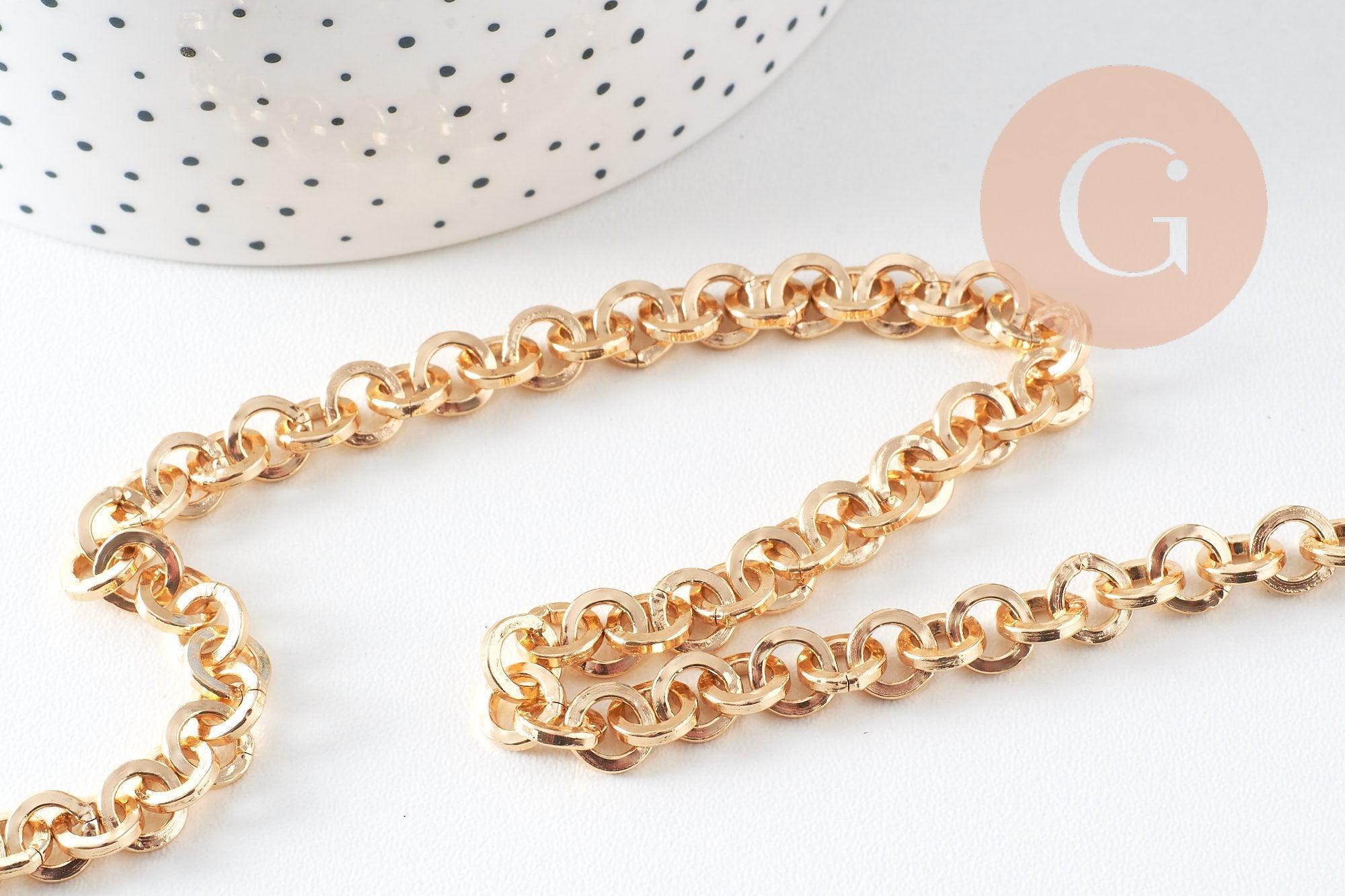 Chaine maille rolo aluminium doré 8mm, x1 mètre (G10595)