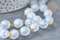 Chaine perle ronde acrylique blanc bleuté 11mm fer doré, Chaine dorée, x1 mètre (G7815)
