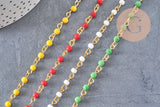 Chaine perle verre coloré fer doré 4 m, création de bijoux coloré DIY, x1 mètre (G7219)