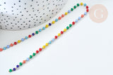 Chaine perle verre cube coloré acier doré 2.5mm, création de bijoux coloré DIY, x1 mètre (G7821)