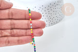 Chaine perle verre cube coloré acier doré 2.5mm, création de bijoux coloré DIY, x1 mètre (G7821)
