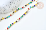 Chaine perle verre facettée abacus coloré laiton doré 7x4mm, création de bijoux coloré DIY, x1 mètre (G7817)